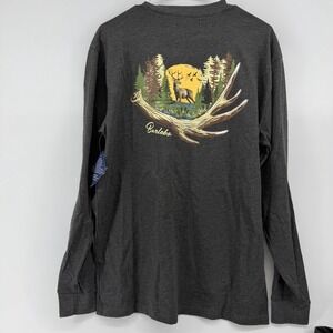 NWT Burlebo T-Shirt Mens M Charcoal Gray Long Sleeve Crew Deer Hunting Pocket